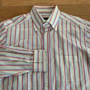 Vintage‎ Bagutta Time Mens L Striped Button Dress Shirt Open-Weave Mesh Cotton